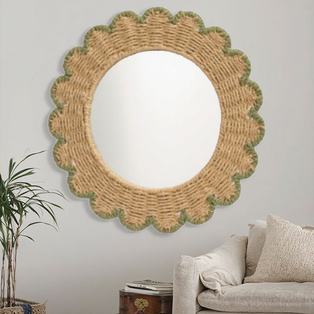 Decorative Round Wall Mirror with Natural Rattan Frame Bowlift