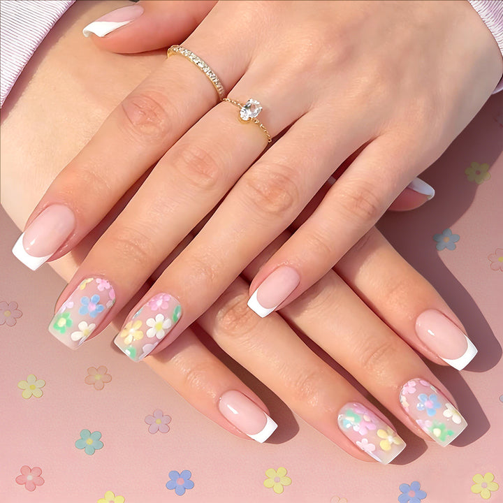 Floral French Tip Press-On Nail Set Bowlift