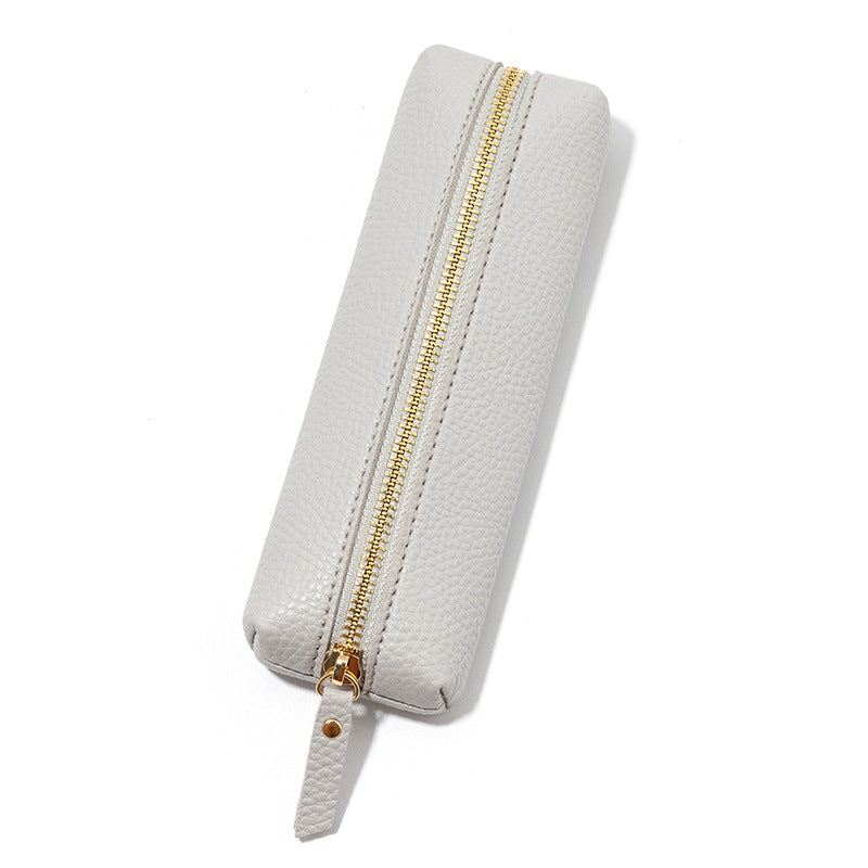 Genuine Pebbled Leather Slim Pen Case with Gold Zipper Bowlift
