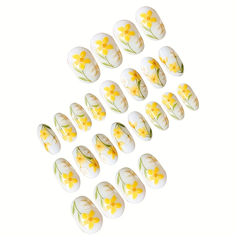 Floral-Themed Press-On Nail Art Set Bowlift