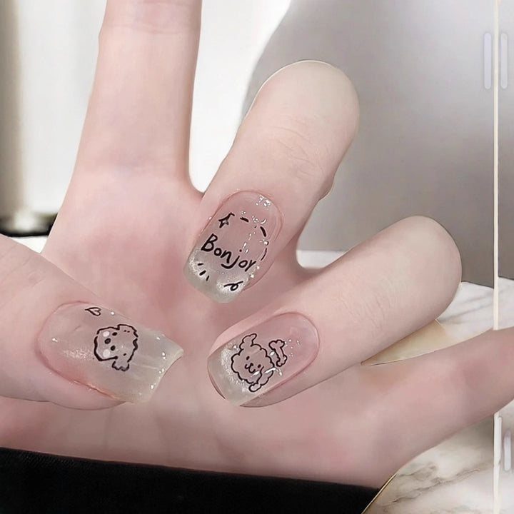 Artistic Press-On Nail Set with Playful Designs Bowlift