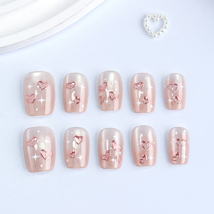 Heart-Embellished Press-On Nail Set Bowlift