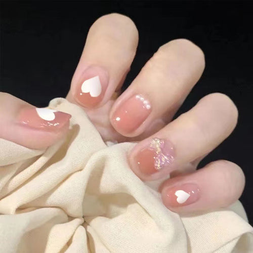 Heart-Design Glitter Press-On Nails Bowlift