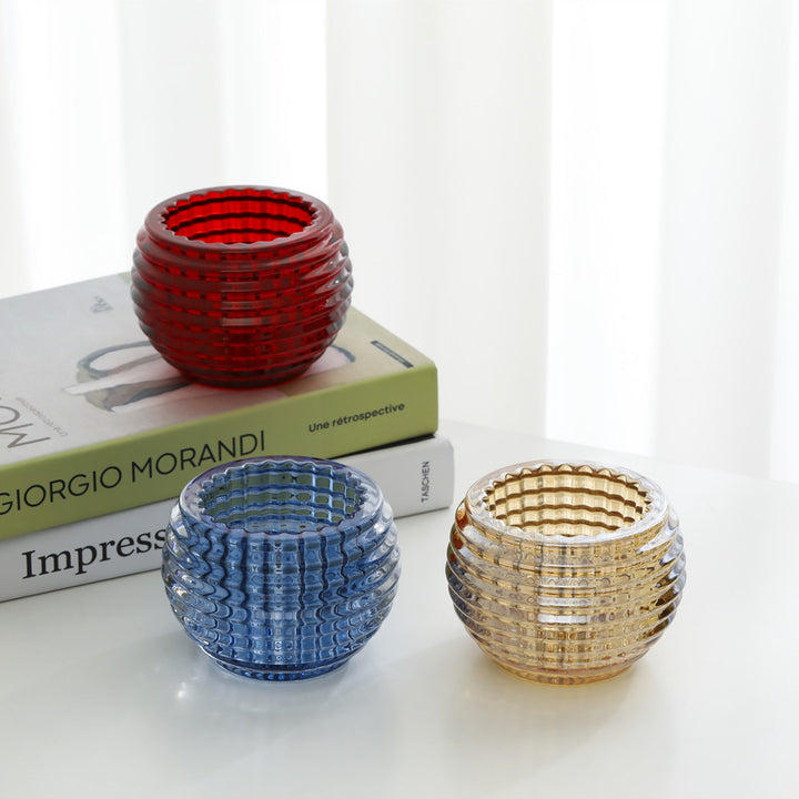 Ribbed Hand-Blown Glass Tealight Candle Holder Set Bowlift