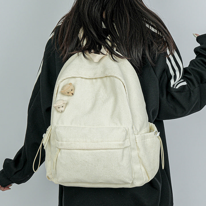 Corduroy Textured Casual School Backpack Bowlift
