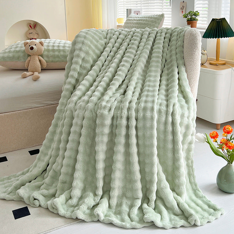 Women Plush Bedspread with Textured Design Bowlift