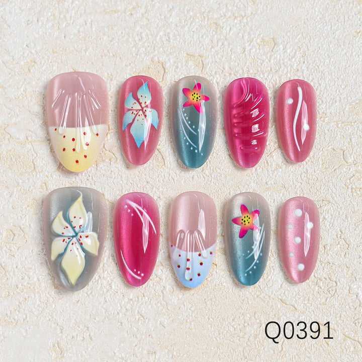 Artistic Floral Design Press-On Nail Set Bowlift