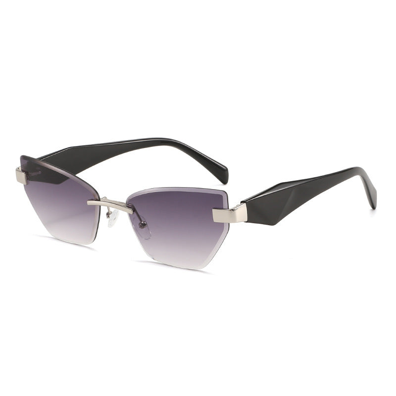 Rimless Geometric Cat-Eye Sunglasses with Sculpted Temples Bowlift