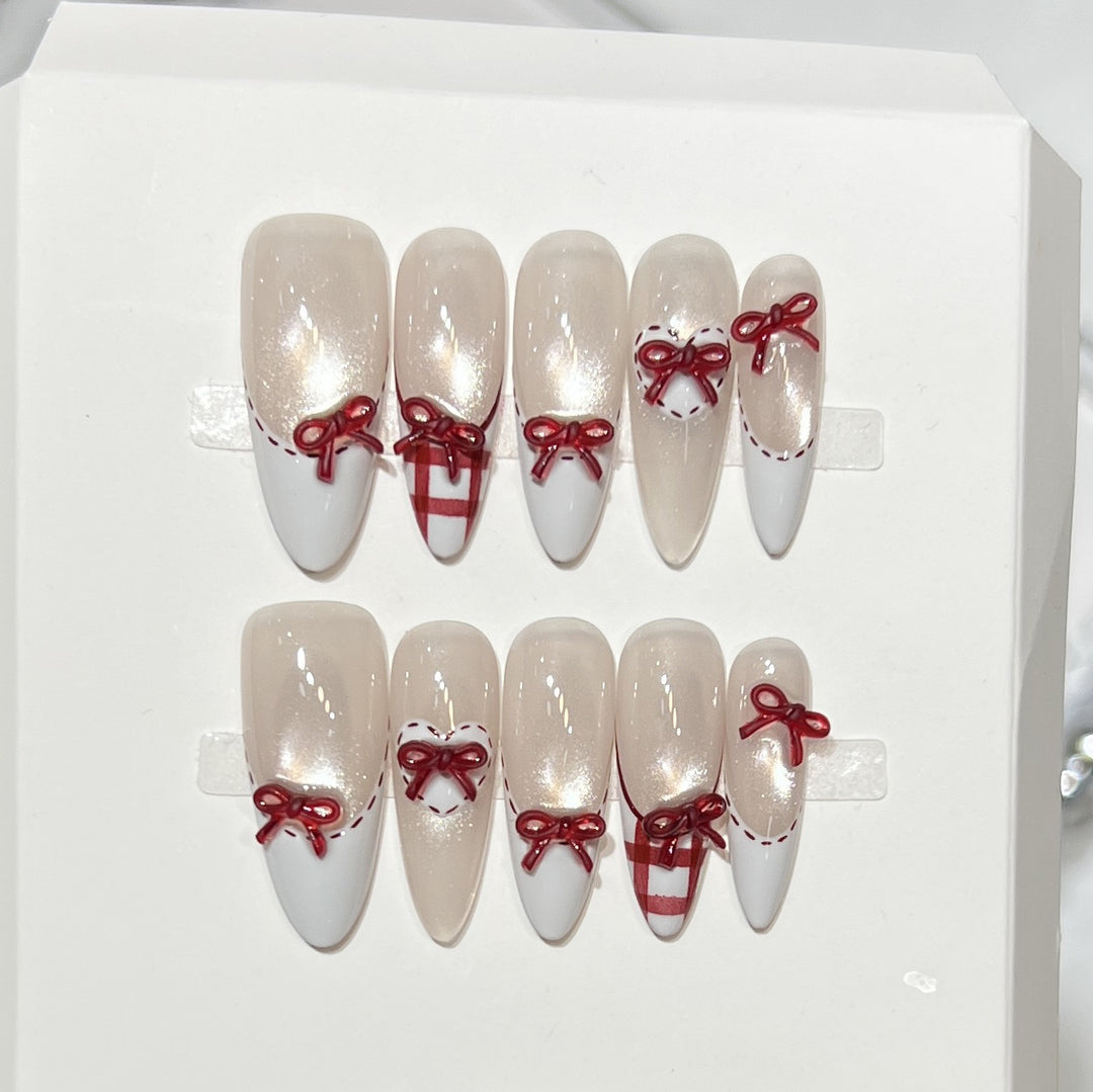 Decorative Stiletto Press-On Nail Set with Bow Accents Bowlift
