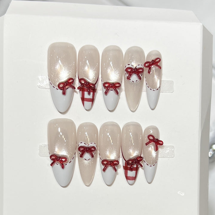 Decorative Stiletto Press-On Nail Set with Bow Accents Bowlift