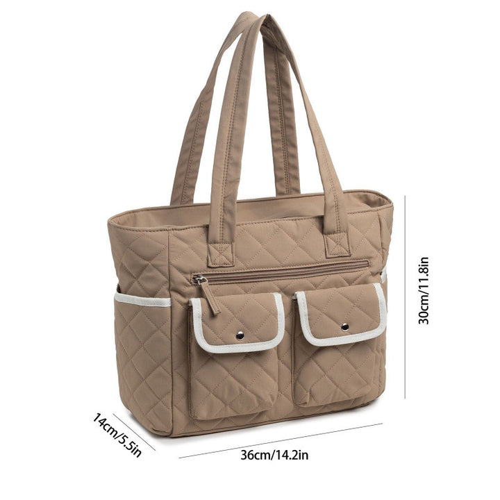 Quilted Tote Bag with Practical Outside Pockets Bowlift