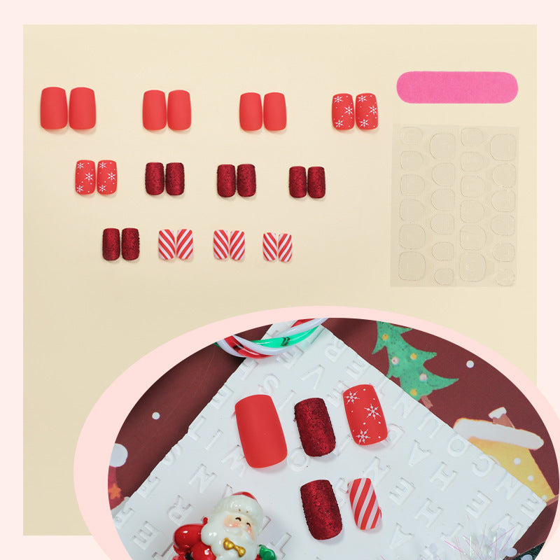 Artificial nail set in festive red with glitter and Christmas motifs Bowlift