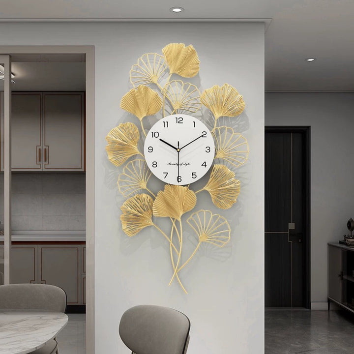 Elegant Ginkgo Leaf Wall Clock Bowlift