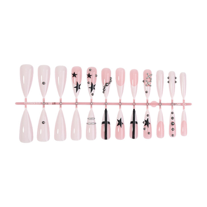 Artificial nail set with elegant star and glitter design Bowlift