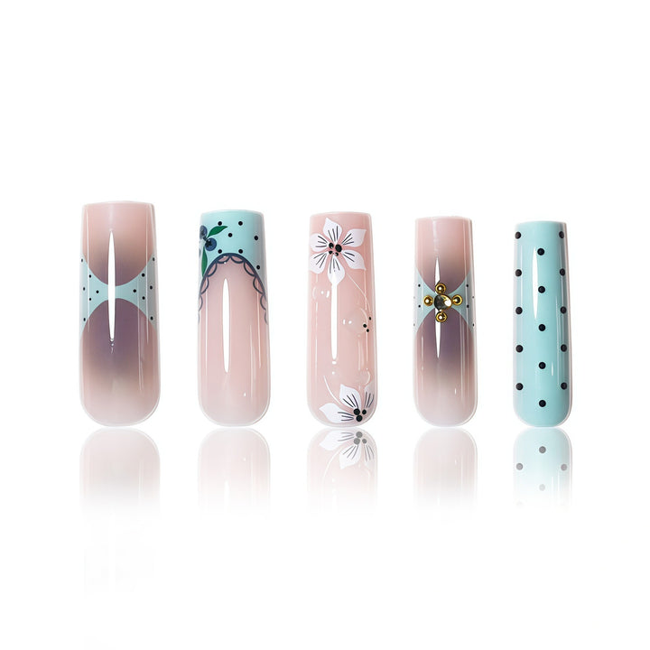 Elegant Floral Acrylic Nail Art Extensions Bowlift