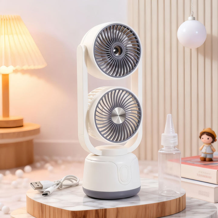 Unisex portable double fan with USB charging function, tiltable fan heads and quiet motor Bowlift