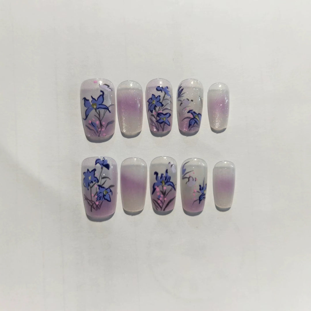 Elegant Floral-Themed Press-On Nails Bowlift