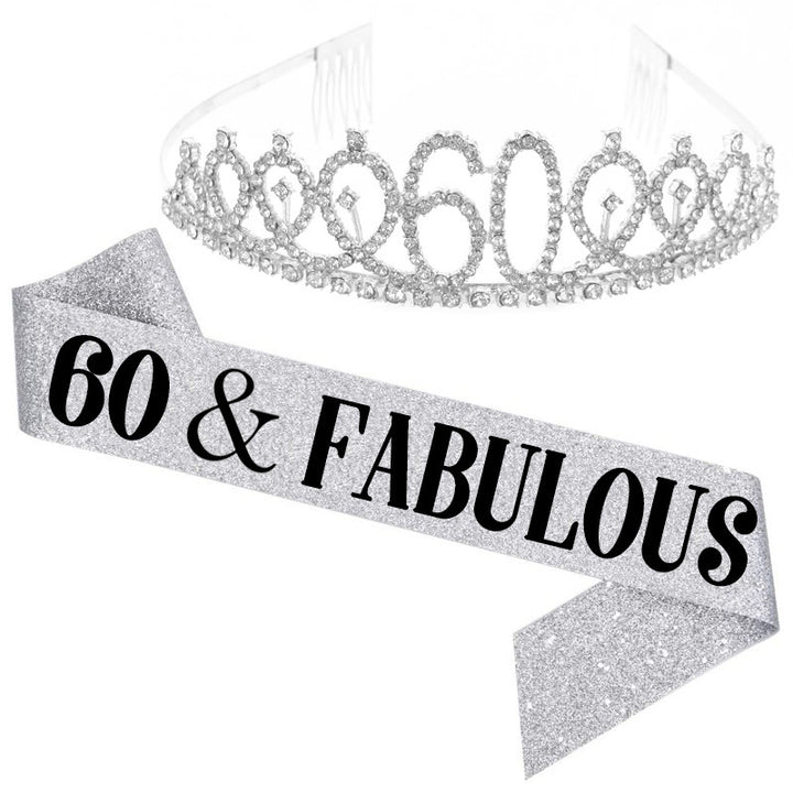 Girl Glittering Birthday Crown and Sash Set Bowlift