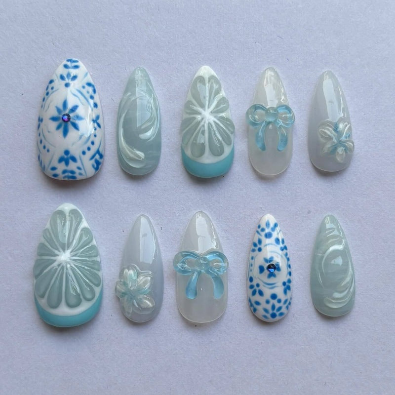 Nature-Themed Artistic Press-On Nail Set Bowlift