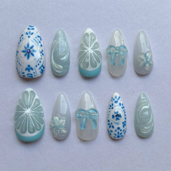 Nature-Themed Artistic Press-On Nail Set Bowlift
