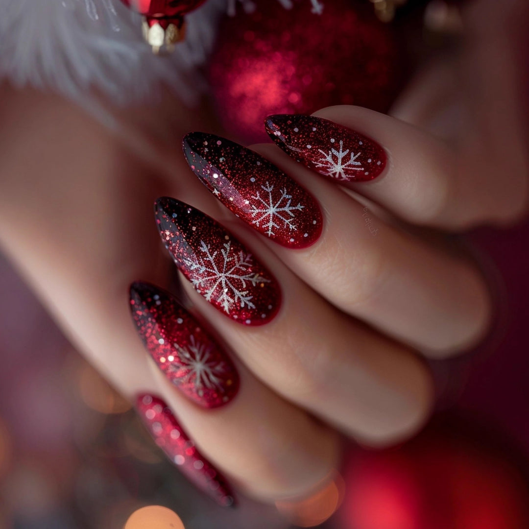 Glittering artificial nails with winter design Bowlift