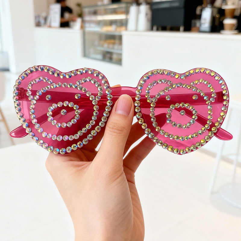 Heart-Shaped Rhinestone Sunglasses Bowlift
