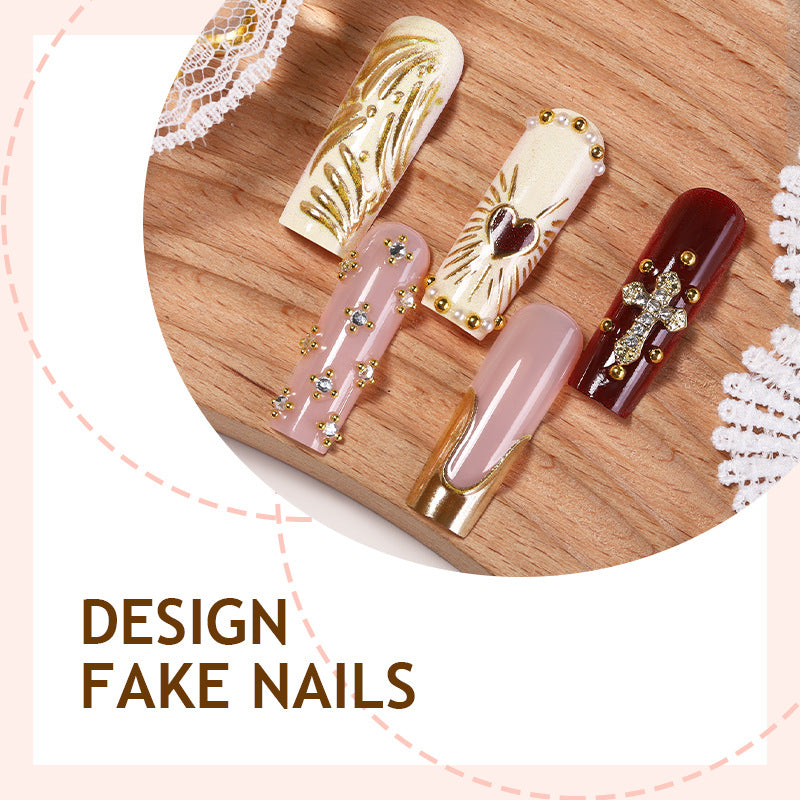 Acrylic nail set with luxurious golden accents and sparkling embellishments Bowlift