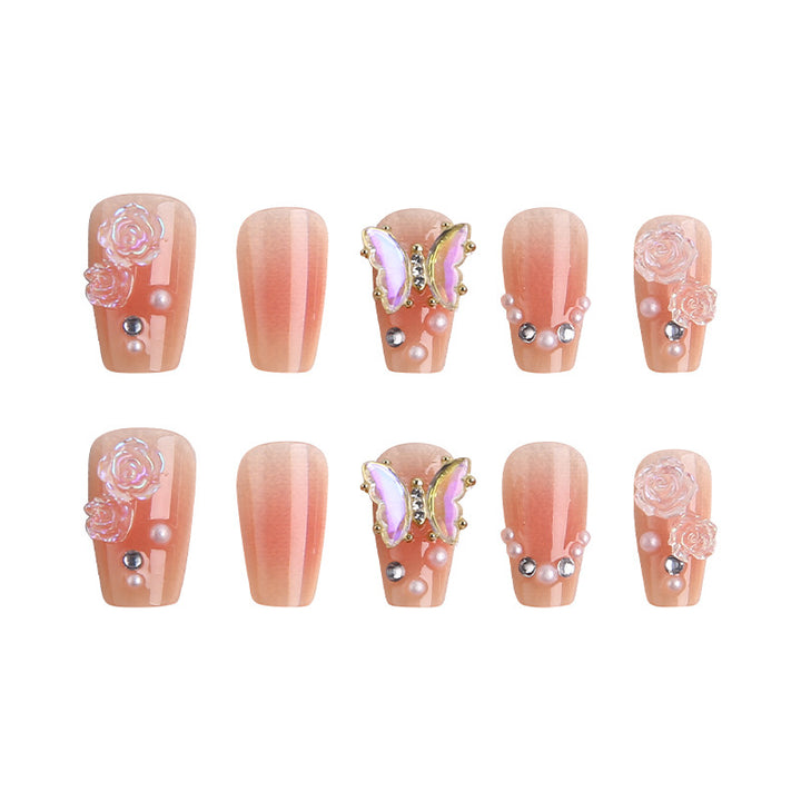 Artificial nail set with filigree 3D flowers and radiant glitter accents Bowlift