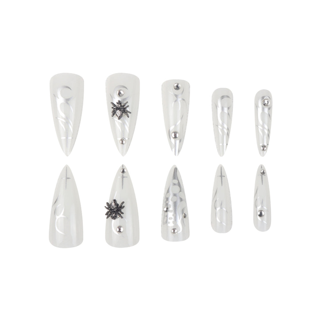 Elegant Stiletto Press-On Nails with Metallic Design Bowlift