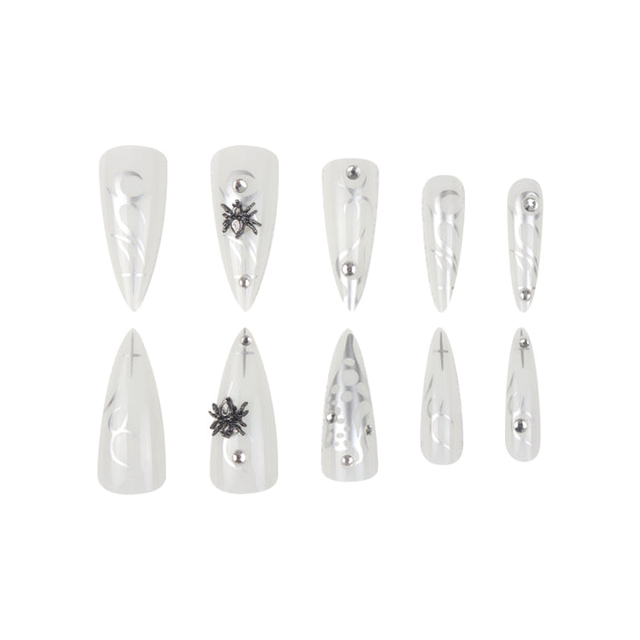 Elegant Stiletto Press-On Nails with Metallic Design Bowlift