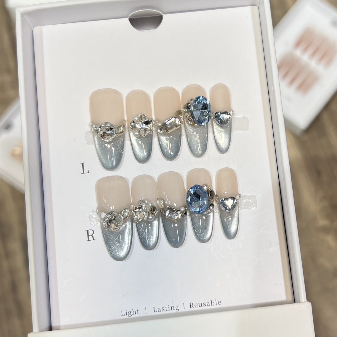 Decorative Stiletto Press-On Nails with Crystal Accents Bowlift
