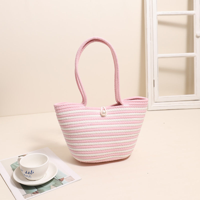 Trendy Basket Bag with Stylish Striped Pattern Bowlift
