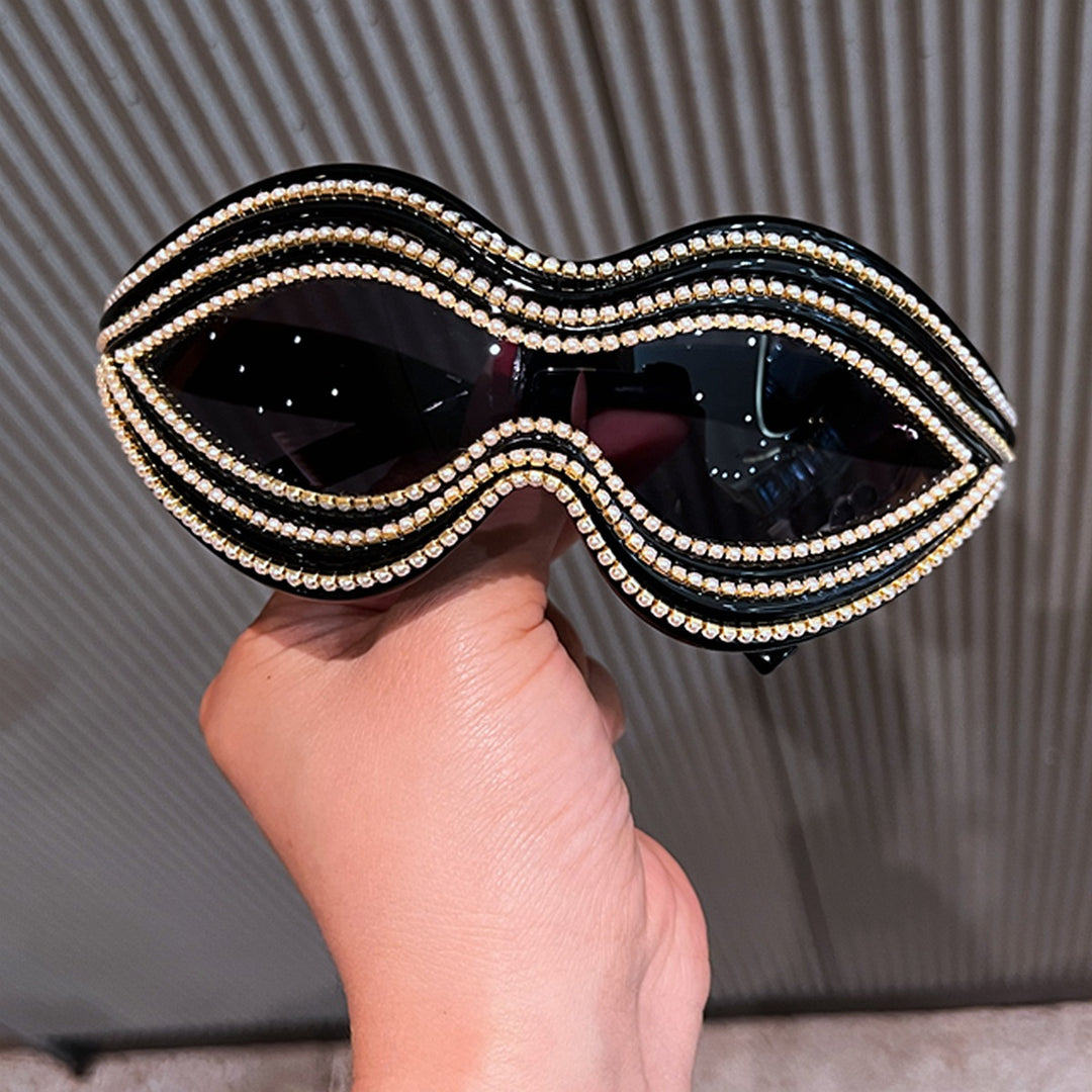 Ladies Glamorous Wave Sunglasses with Sparkling Crystal Applications Bowlift