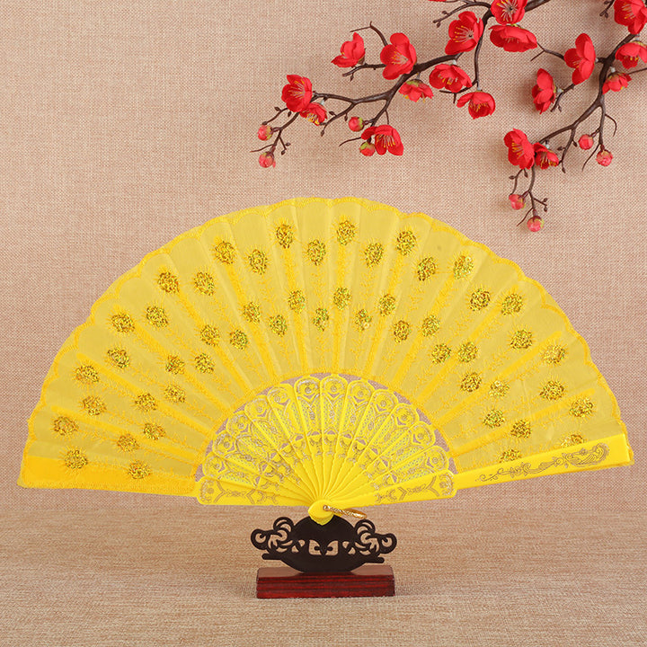 Women's folding fan with artistic decorations Bowlift