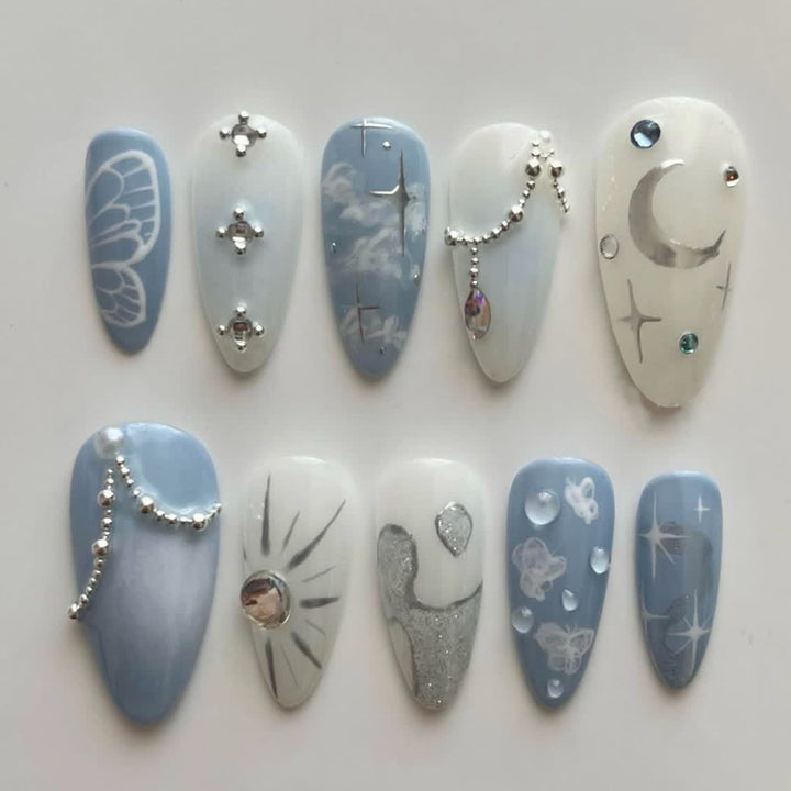 Celestial Design Press-On Nails with Gem Accents Bowlift