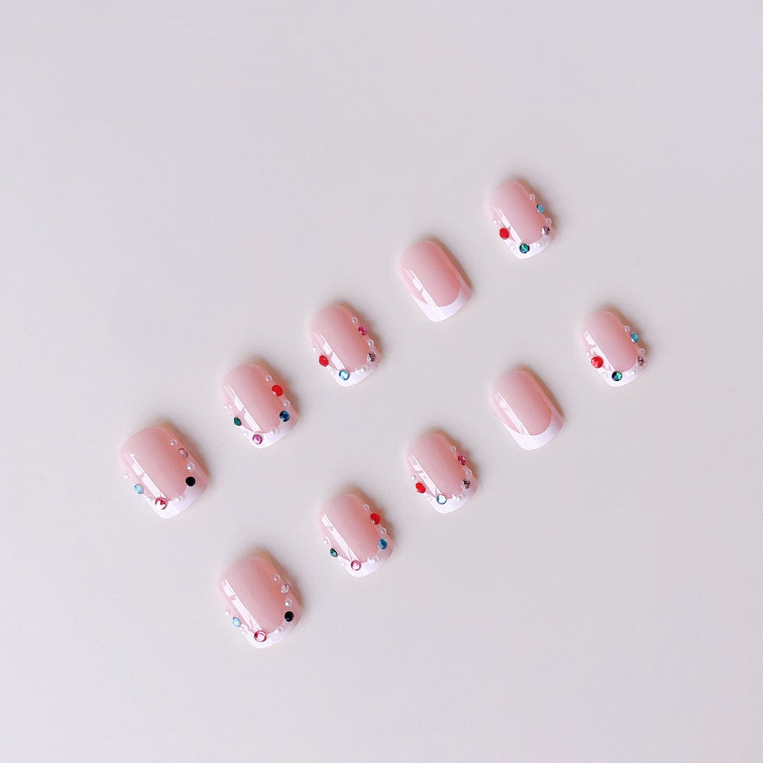 Nail art set with elegant rhinestone decorations and fashionable French design Bowlift