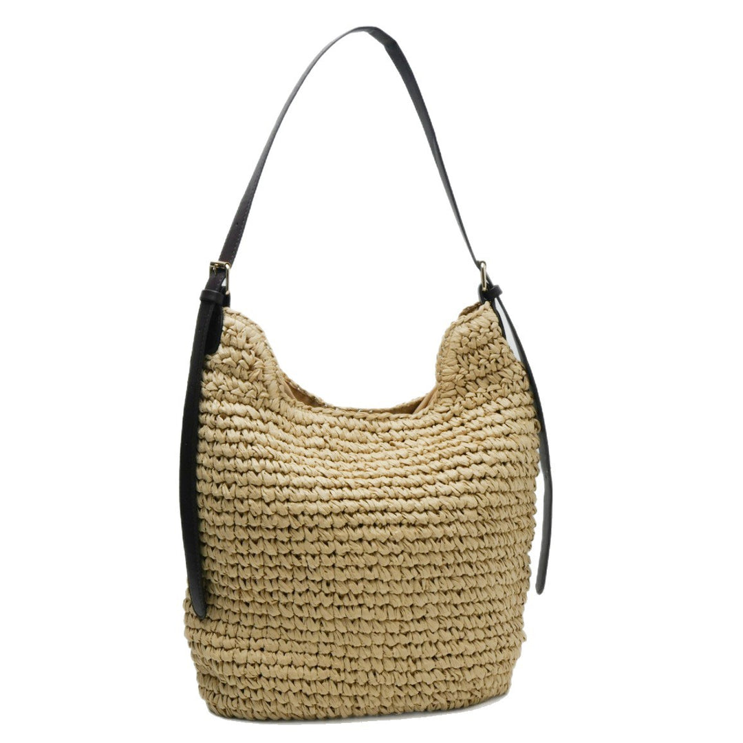 Braided Shoulder Bag Made of Natural Material with Elegant Leather Accents Bowlift