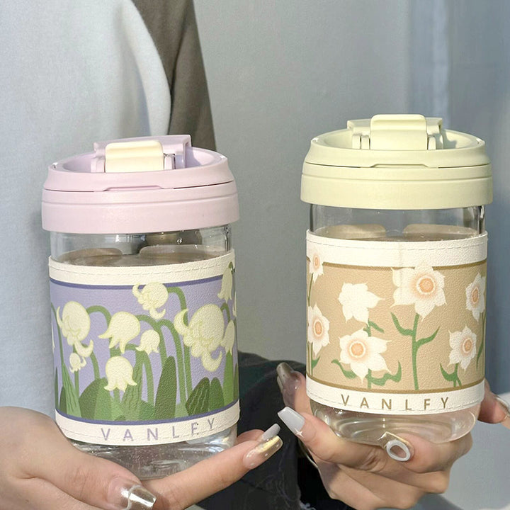 Ladies Insulated Drinking Cup with Elegant Floral Pattern Bowlift