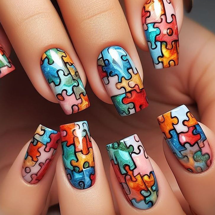 Puzzle-Themed Nail Art Bowlift