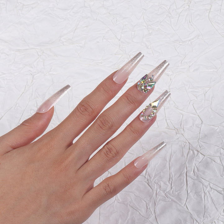 Rhinestone-Embellished Stiletto Press-On Nails Bowlift