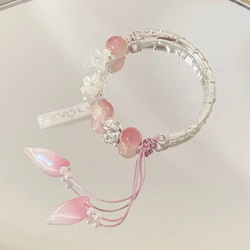 Floral Beaded Charm Bangle Bracelet Bowlift
