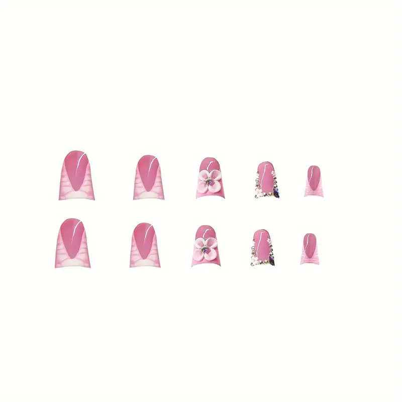 Decorative Floral Acrylic Press-On Nails Bowlift