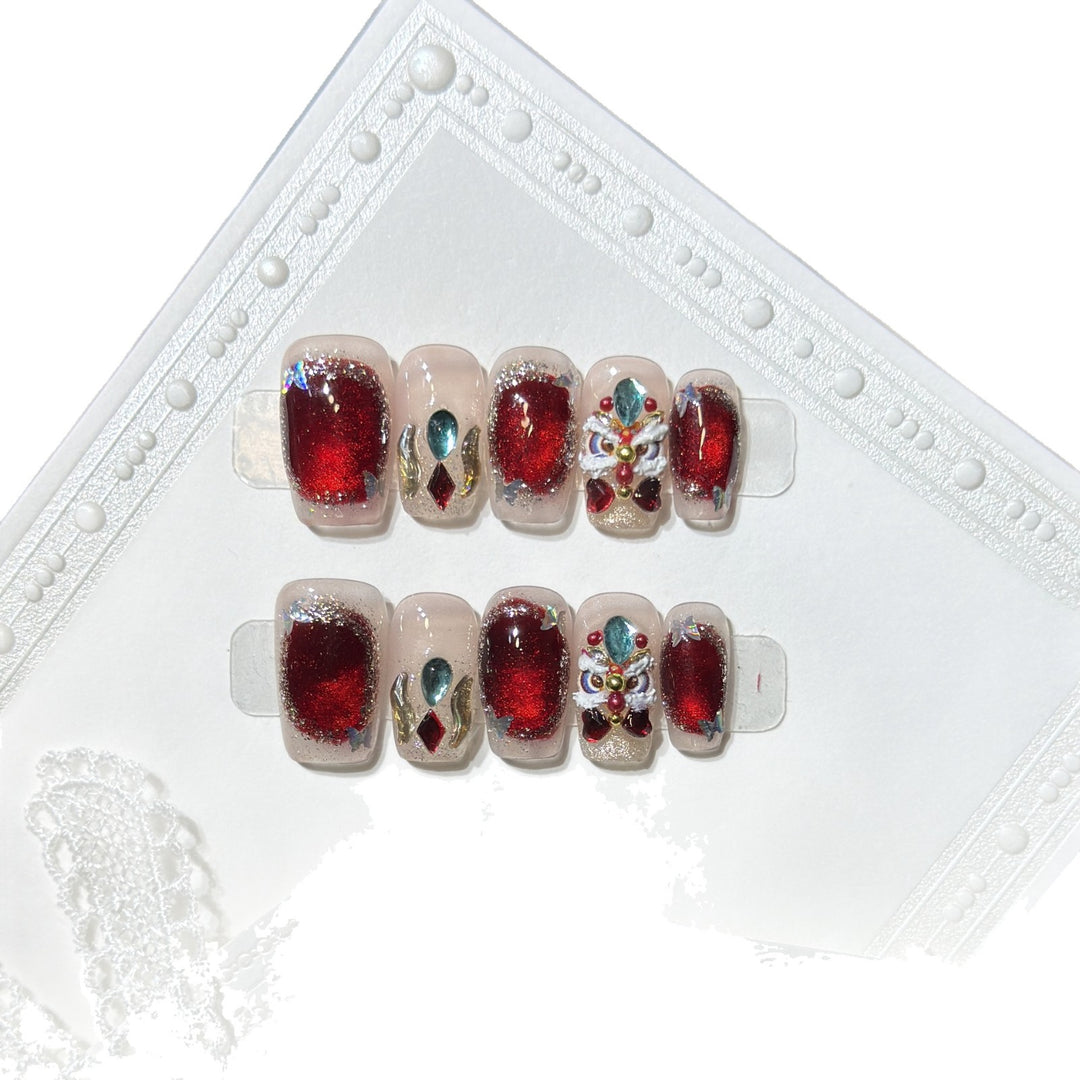 Decorative Press-On Nail Art Kit with Gemstone Accents Bowlift