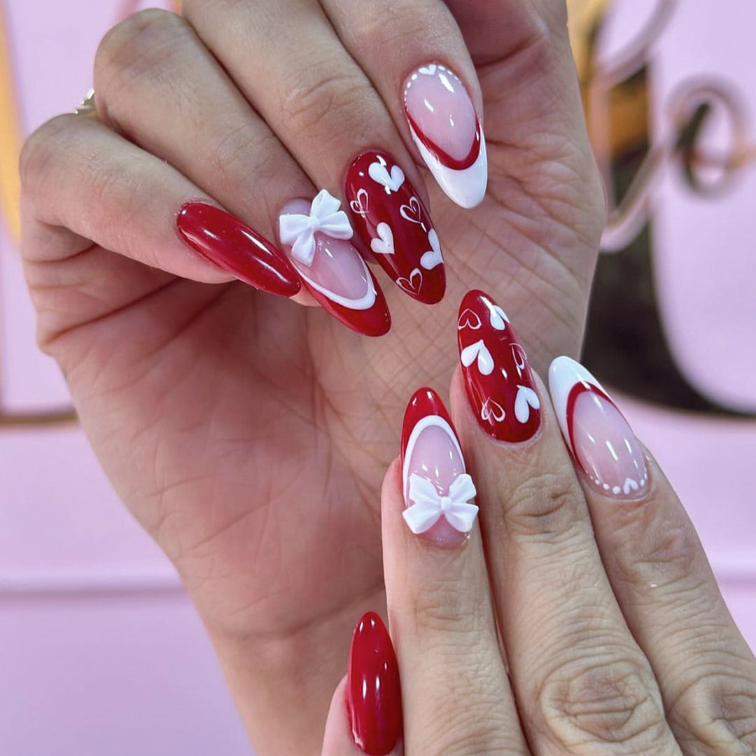 Heart-Themed Acrylic Nail Art Extensions Bowlift