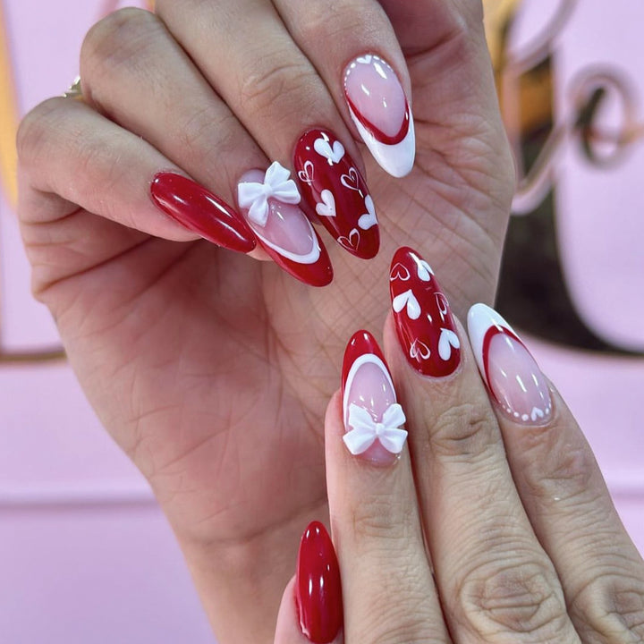 Heart-Themed Acrylic Nail Art Extensions Bowlift