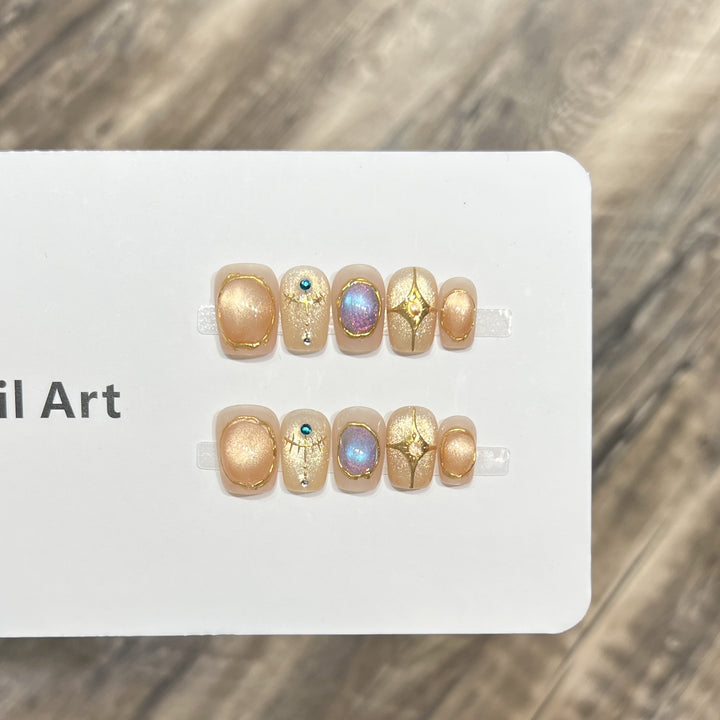 Decorative Press-On Nail Art Set with Shimmering Gemstone Accents Bowlift