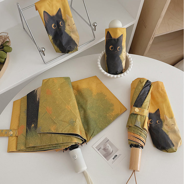 Women's Automatic Umbrella with Unique Cat Design Bowlift