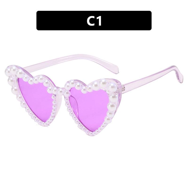 Women's Heart-Shaped Sunglasses with Pearl-Embellished Frame Bowlift