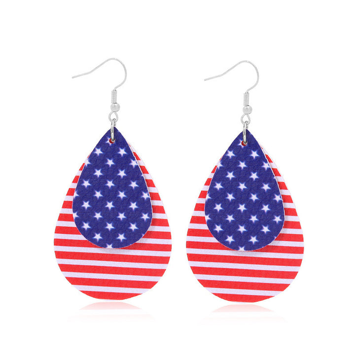 Women's lightweight drop earrings with stars-and-stripes design made of vegan leather Bowlift