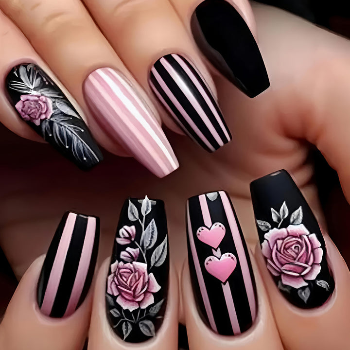 Artificial nails with romantic roses and heart designs Bowlift